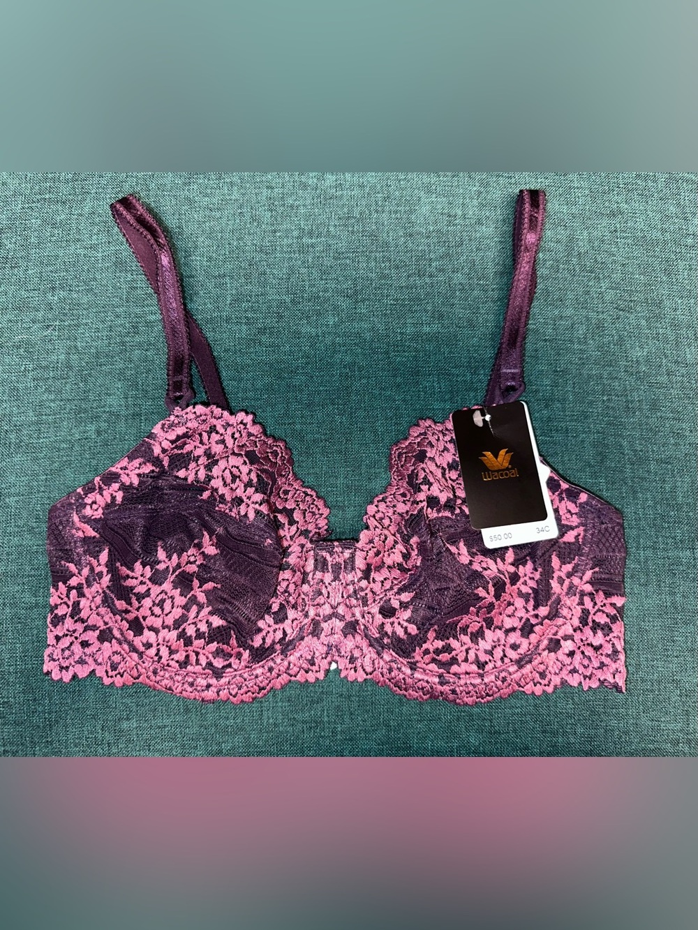NEW Wacoal 65191 Embrace Lace Underwire Bra 34C Purple/Pink NEW WITH TAGS